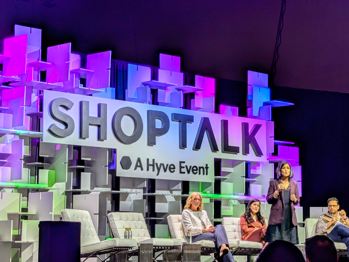Misbah Uraizee, Co-Founder & CEO of Nectar Social; Keri McGhee, Chief Marketing Officer of Attentive; Mansi Jain, Chief Operating Officer of Glance; and Anisa Kumar, CEO of Narvar — speaking on agentic AI in retail at Shoptalk Spring 2026.