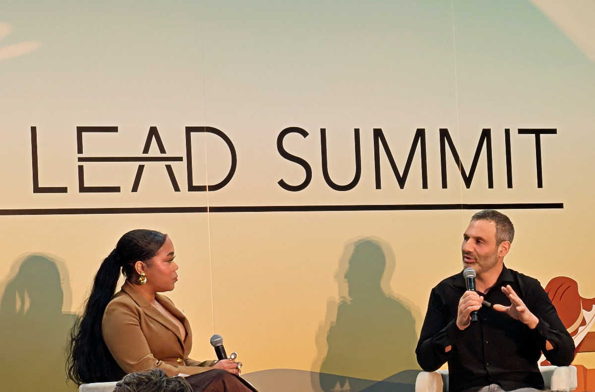 Business of Fashion reporter Sheena Butler-Young interviews Kenneth Cole Productions CEO Jed Berger at The Lead Summit in Manhattan on May 20, 2026.