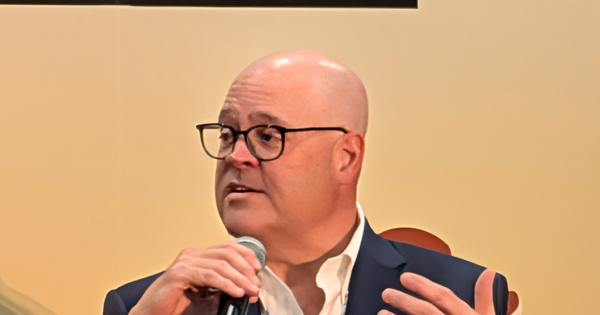 Patrick Walsh, COO of KnitWell Group, is interviewed by Sonia Lapinsky, Partner and Head of Fashion Retail at AlixPartners, at The Lead Summit in Manhattan, May 20, 2026.